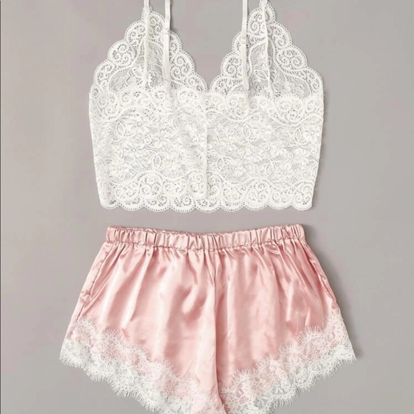 Pink Overlap Bralette & Shorts Set (2 PCS) main image 1